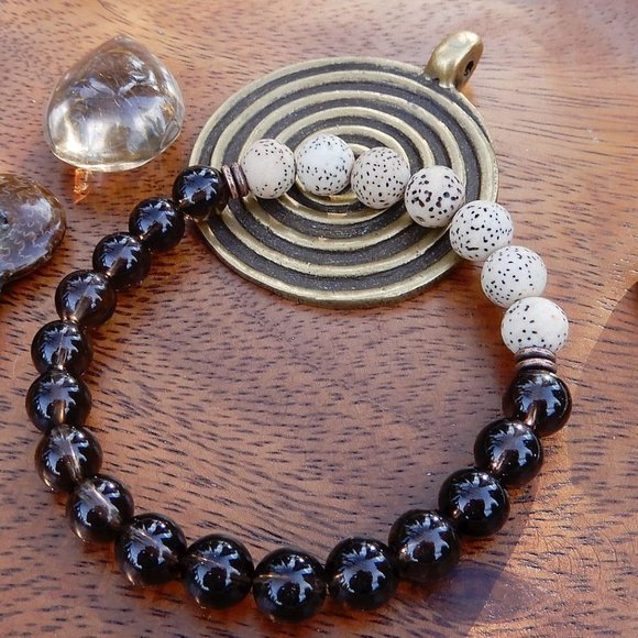 Detoxify & Thrive Gemstone Mala Bracelet/Smoky Quartz Men's Bracelet/Bodhi Seeds - Picture 3 of 3